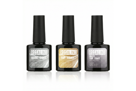 Ein Nagellackset mit Base Coat, Top Coat, Matt Top Coat. 3 Fläschchen je 10ml